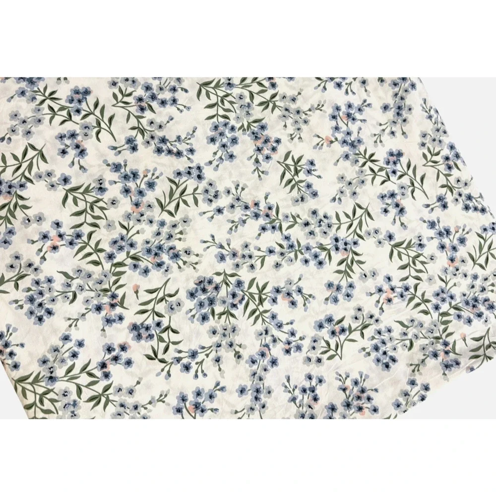 Cannon Vintage Floral Ruffled Flat Sheet Queen Size White Blue Green No Iron